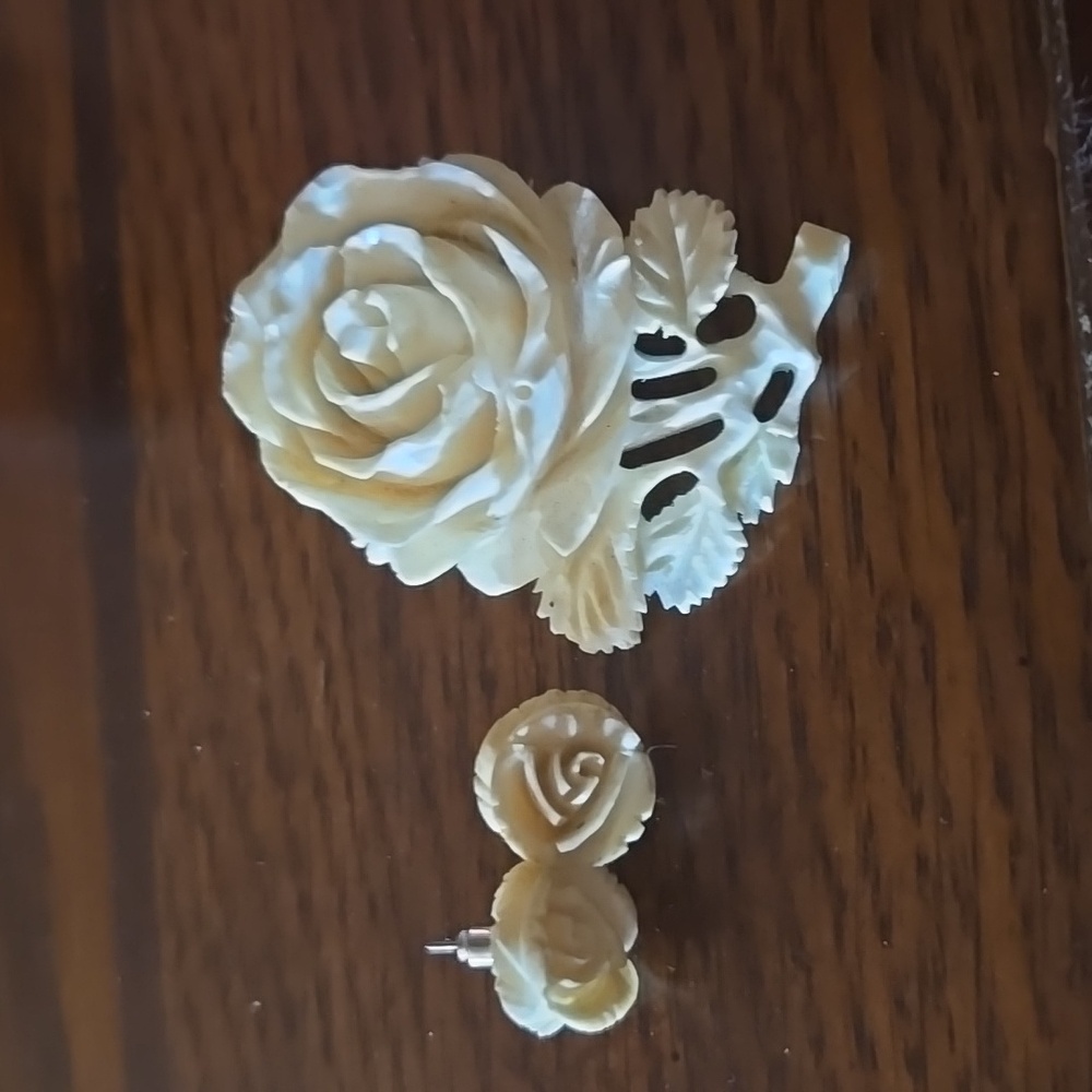 Edwardian Rose Brooch and Earring Set